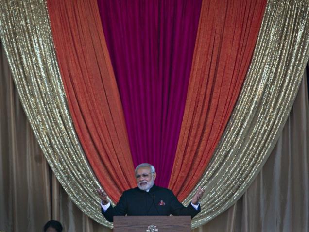 Prime Minister Narendra Modi speaks at the Laxmi Narayan Temple in Surrey, British Columbia, Canada on Thursday.