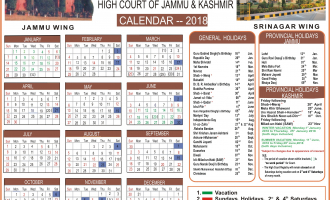 Jammu & Kashmir High Court Calendar,2018