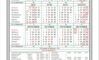 Kerala High Court Calendar, 2018