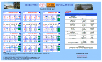 Himachal Pradesh High Court Calendar 2019