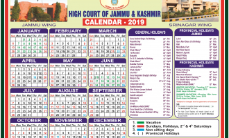 Jammu &amp; Kashmir High Court Calendar 2019