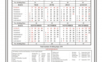 Kerala High Court Calendar 2019