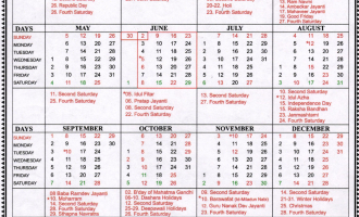 Rajasthan High Court Calendar 2019