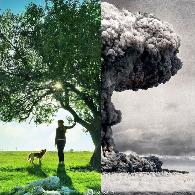 God save the World from Man - Two Worlds by Turkish Artist Uğur Gallenkuş