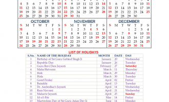 Punjab and Haryana High Court Calendar, 2021
