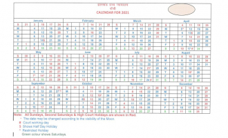Jharkhand High Court Calendar, 2021