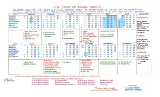 Andhra Pradesh High Court Calendar, 2022