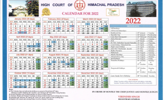 Himachal Pradesh High Court Calendar, 2022