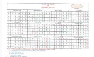 Jharkhand High Court Calendar, 2022