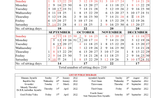 Kerala High Court Calendar, 2022