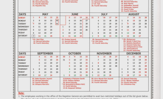 Rajasthan High Court Calendar, 2022