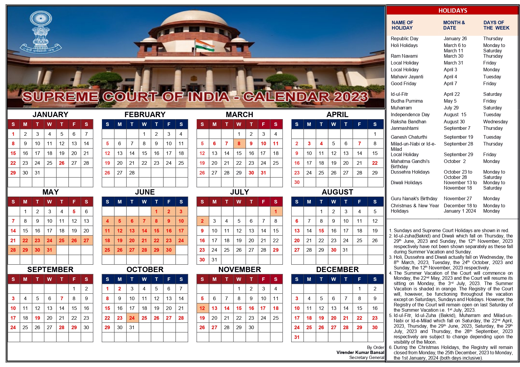 Supreme Court Calendar, 2023