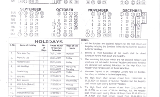 Chhattisgarh High Court Calendar, 2024