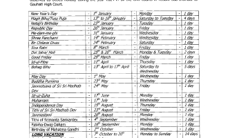 Gauhati High Court Calendar, 2024