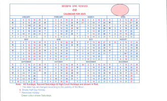 Jharkhand High Court Calendar, 2025