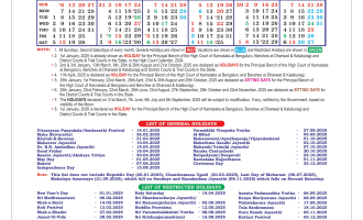 Karnataka High Court Calendar, 2025