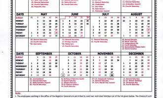 Rajasthan High court Calender 2026