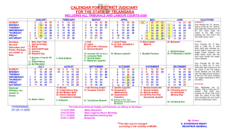 Telangana High Court Calendar 2026